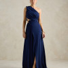 VESTIDO DE FESTA CAPRI UM OMBRO RECORTES - AZUL MARINHO