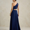 VESTIDO DE FESTA CAPRI UM OMBRO RECORTES - AZUL MARINHO