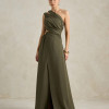 VESTIDO DE FESTA CAPRI UM OMBRO RECORTES - VERDE OLIVA