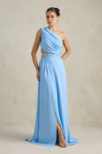 VESTIDO DE FESTA CAPRI UM OMBRO RECORTES - AZUL SERENITY