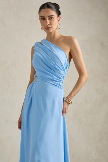 VESTIDO DE FESTA CAPRI UM OMBRO RECORTES - AZUL SERENITY