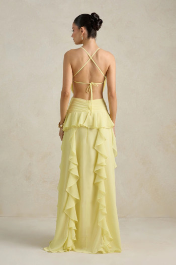 VESTIDO DÉBORA CUT OUT BABADOS - AMARELO
