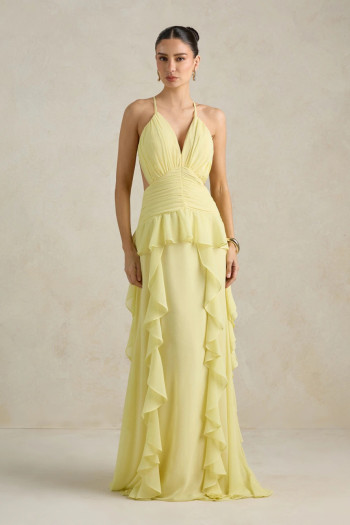 VESTIDO DÉBORA CUT OUT BABADOS - AMARELO