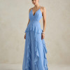 VESTIDO DÉBORA CUT OUT BABADOS - AZUL SERENITY