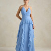 VESTIDO DÉBORA CUT OUT BABADOS - AZUL SERENITY