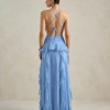 VESTIDO DÉBORA CUT OUT BABADOS - AZUL SERENITY