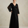 VESTIDO DE FESTA HELOISE RENDA MANGA LONGA - PRETO