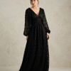 VESTIDO DE FESTA HELOISE RENDA MANGA LONGA - PRETO