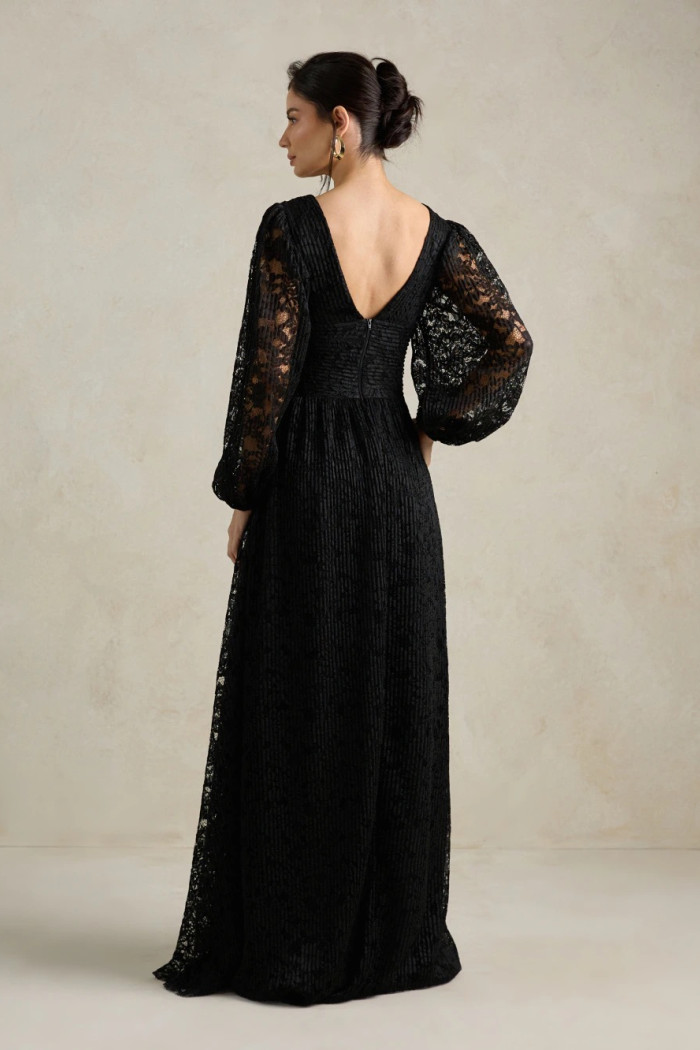 VESTIDO DE FESTA HELOISE RENDA MANGA LONGA - PRETO