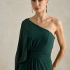 VESTIDO DE FESTA JULIE UM OMBRO CAPA - VERDE PETRÓLEO