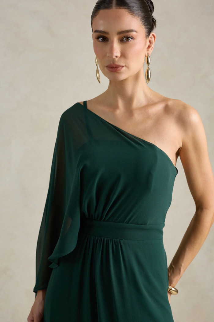 VESTIDO DE FESTA JULIE UM OMBRO CAPA - VERDE PETRÓLEO