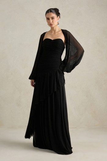 VESTIDO DE FESTA MANCHESTER T.Q.C COM MANGA AVULSA - PRETO