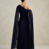 VESTIDO MARILYN RENDA UM OMBRO COM CAPA - AZUL MARINHO