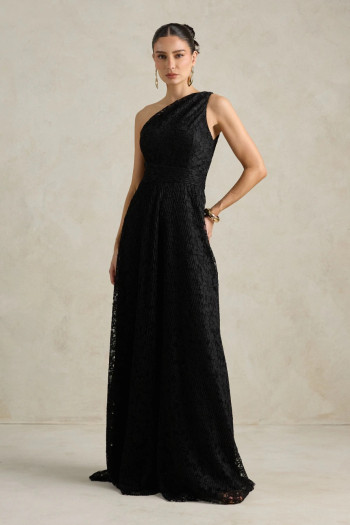 VESTIDO MARILYN RENDA UM OMBRO COM CAPA - PRETO