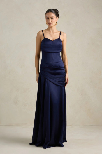 VESTIDO DE FESTA NICOLE DECOTE CORAÇÃO - AZUL MARINHO