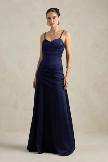VESTIDO DE FESTA NICOLE DECOTE CORAÇÃO - AZUL MARINHO