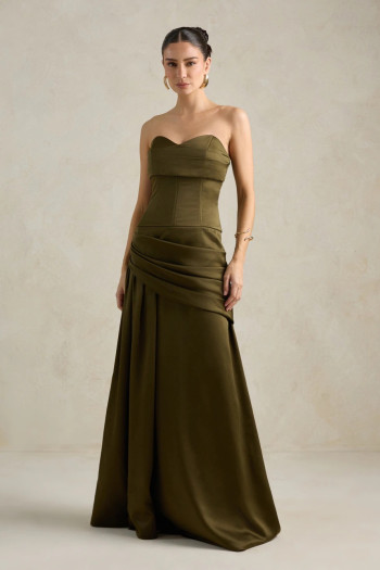 VESTIDO DE FESTA NICOLE DECOTE CORAÇÃO - VERDE OLIVA