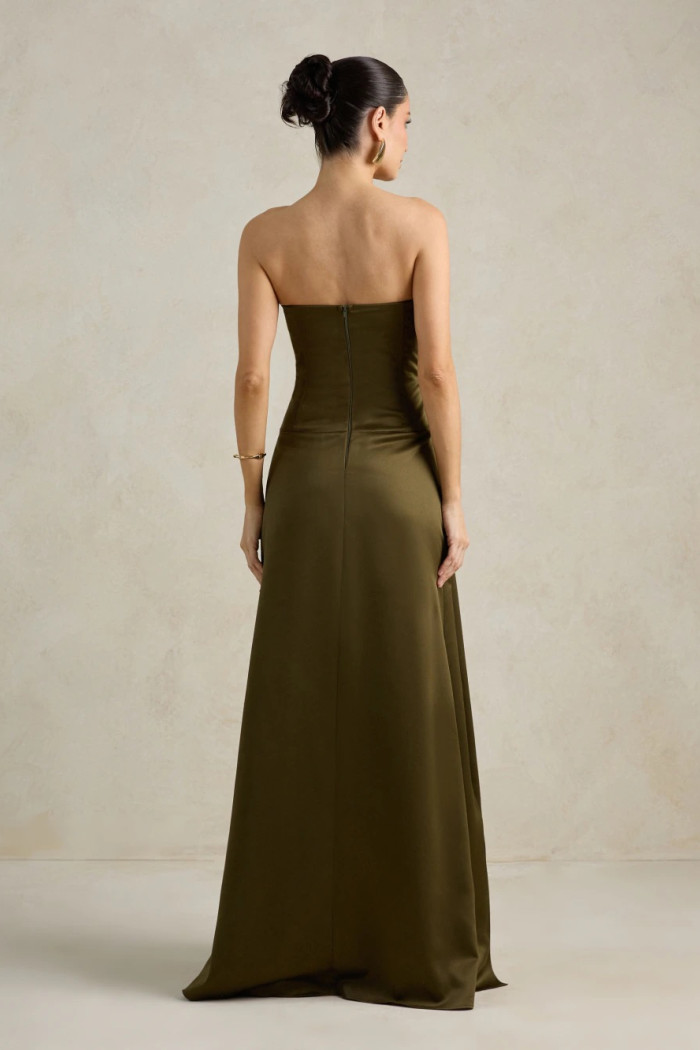 VESTIDO DE FESTA NICOLE DECOTE CORAÇÃO - VERDE OLIVA