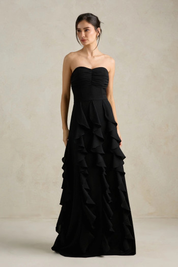 VESTIDO DE FESTA SIDNEY SAIA BABADO - PRETO