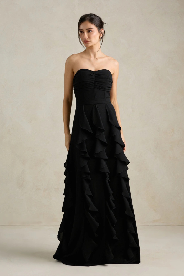 VESTIDO DE FESTA SIDNEY SAIA BABADO - PRETO