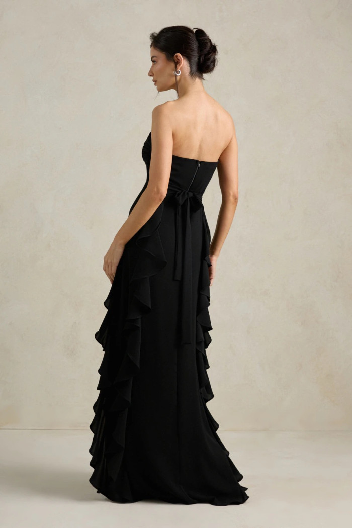 VESTIDO DE FESTA SIDNEY SAIA BABADO - PRETO