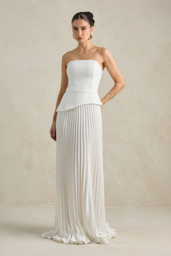 VESTIDO DE FESTA MAITÊ SAIA PLISSADA CHOKER - OFF WHITE