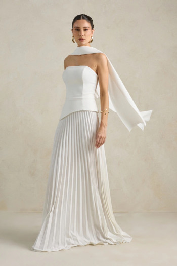 VESTIDO DE FESTA MAITÊ SAIA PLISSADA CHOKER - OFF WHITE