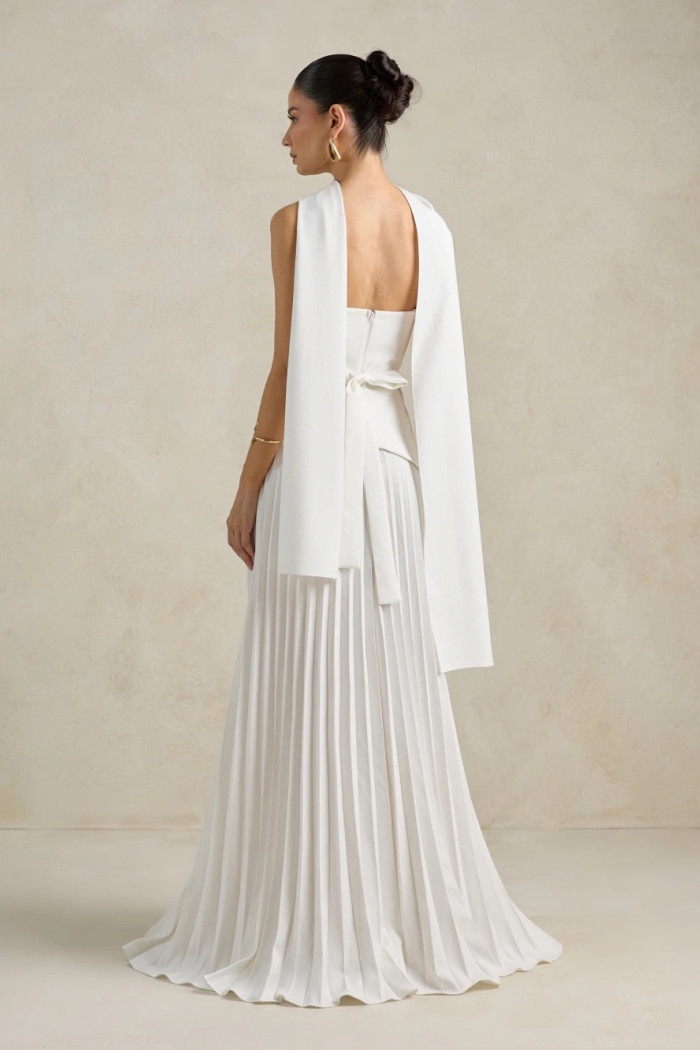 VESTIDO DE FESTA MAITÊ SAIA PLISSADA CHOKER - OFF WHITE