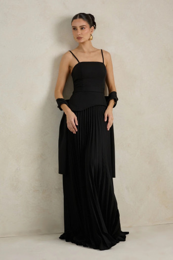 VESTIDO DE FESTA MAITÊ SAIA PLISSADA CHOKER - PRETO