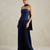 [PRÉ-VENDA] VESTIDO DE FESTA MAITÊ SAIA PLISSADA CHOKER - AZUL MARINHO