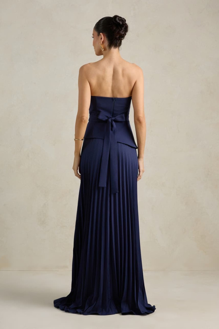 [PRÉ-VENDA] VESTIDO DE FESTA MAITÊ SAIA PLISSADA CHOKER - AZUL MARINHO