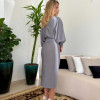 VESTIDO LOREN MIDI DRAPEADO COM MANGA MORCEGO - CINZA