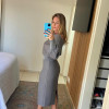 VESTIDO LOREN MIDI DRAPEADO COM MANGA MORCEGO - CINZA