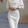 VESTIDO LOREN MIDI DRAPEADO COM MANGA MORCEGO - OFF WHITE