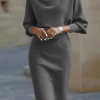 VESTIDO LOREN MIDI DRAPEADO COM MANGA MORCEGO - CINZA