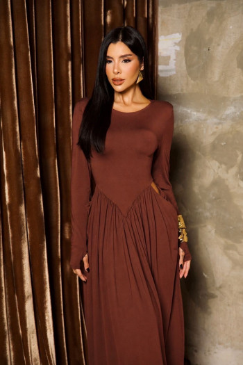 VESTIDO SORAYA MANGA LONGA - CHOCOLATE