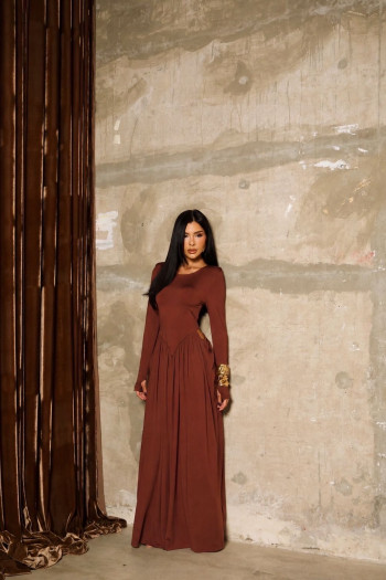 VESTIDO SORAYA MANGA LONGA - CHOCOLATE