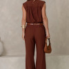 CONJUNTO VERI CALÇA E BLUSA CROPPED COM CINTO - MARROM