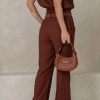 CONJUNTO VERI CALÇA E BLUSA CROPPED COM CINTO - MARROM