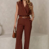 CONJUNTO VERI CALÇA E BLUSA CROPPED COM CINTO - MARROM