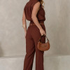 CONJUNTO VERI CALÇA E BLUSA CROPPED COM CINTO - MARROM
