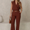 CONJUNTO VERI CALÇA E BLUSA CROPPED COM CINTO - MARROM