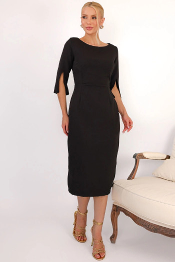 VESTIDO ÂNGELA MIDI TUBINHO MANGA 3/4 - PRETO