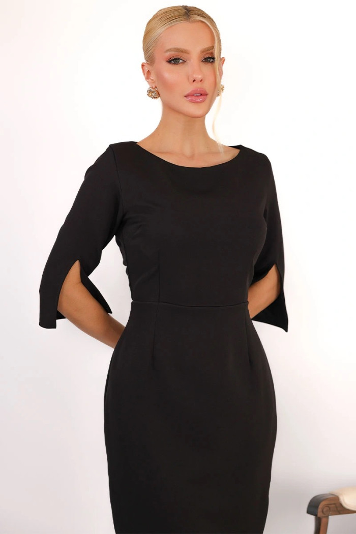 VESTIDO ÂNGELA MIDI TUBINHO MANGA 3/4 - PRETO