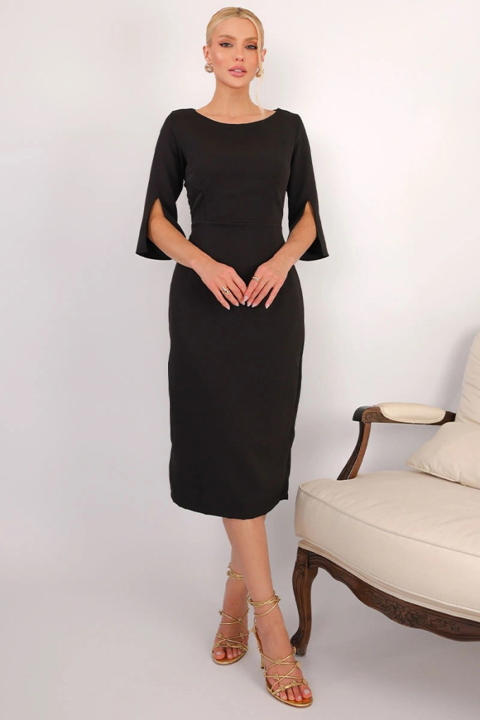 VESTIDO ÂNGELA MIDI TUBINHO MANGA 3/4 - PRETO