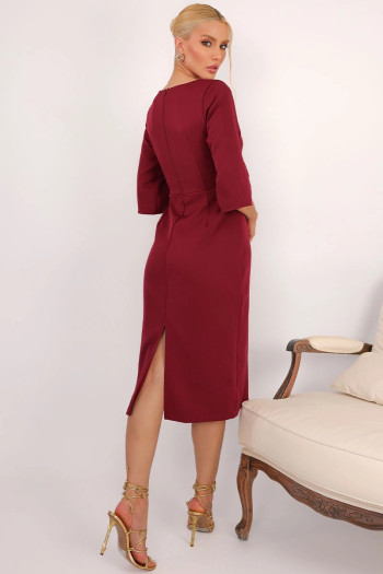 VESTIDO ÂNGELA MIDI TUBINHO MANGA 3/4 - VINHO