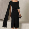 VESTIDO ZOE MIDI TUBINHO DETALHE OMBRO FAIXA - PRETO