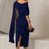 VESTIDO ZOE MIDI TUBINHO DETALHE OMBRO FAIXA - AZUL MARINHO