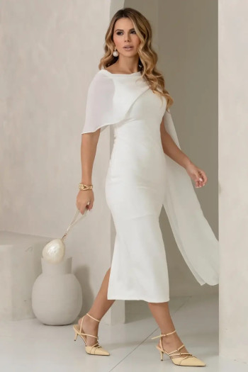 VESTIDO ZOE MIDI TUBINHO DETALHE OMBRO FAIXA - OFF WHITE