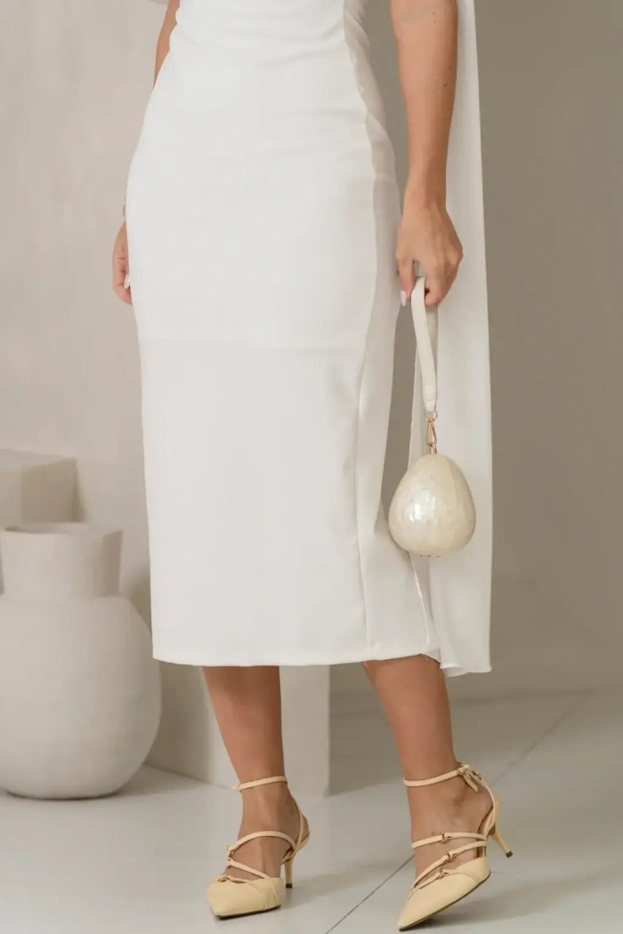 VESTIDO ZOE MIDI TUBINHO DETALHE OMBRO FAIXA - OFF WHITE